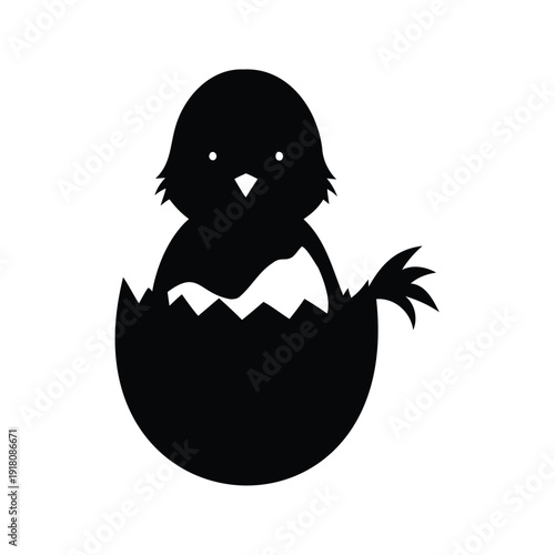easter chick hatching silhouette vector illustration, Cute baby chick emerging from an egg, silhouette vector illustration design