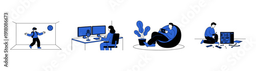 Minimalist Flat Vector Technology and Gamer Lifestyle Element Kit for Digital Entertainment and PC Hardware Enthusiasts