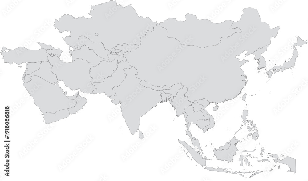 Obraz premium Detailed vector asia map on white background