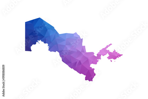 Uzbekistan Map - Polygon Style Vector Illustration in Blue and Purple Gradient, Low Poly Geometric Design, Isolated on White Background, Ideal for Infographics and Learning Materials.