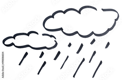 clouds with rain falling drawn with black marker