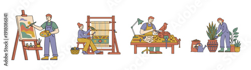 Flat Vector Artisans and Craftspeople Character Set for Creative Hobby and Vocational Education