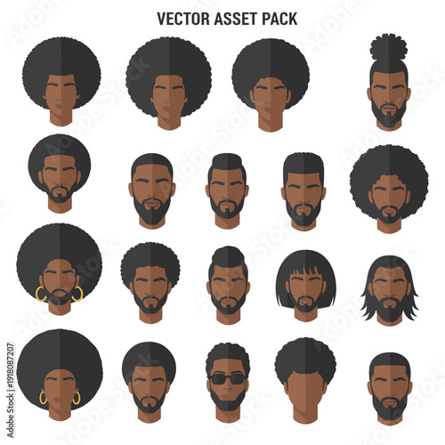 Collection of Male and Female Avatars with Diverse African Hairstyles