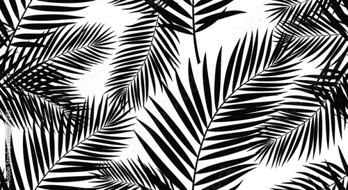 Seamless Black Palm Leaf Pattern Silhouette for Tropical Wallpaper Designs, Summer Textile Prints, Jungle Themed Backgrounds, and Exotic Botanical Interior Decor Elements