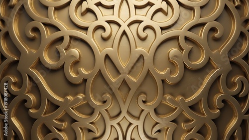Intricate Golden Arabesque Pattern Texture, Ornate Islamic Geometric Design Background