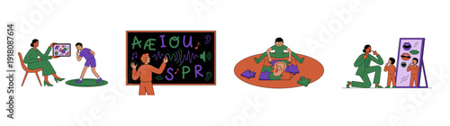 Flat Vector Speech Therapy and Language Development Element Kit for Educational Support Services