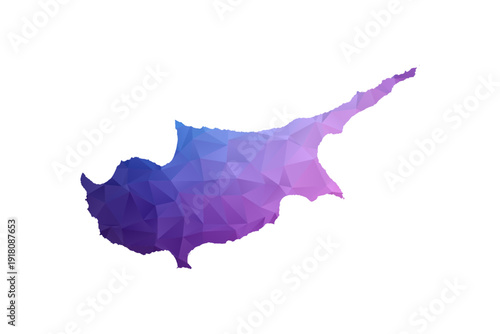 Cyprus Map - Polygon Style Vector Illustration in Blue and Purple Gradient, Low Poly Geometric Design, Isolated on White Background, Ideal for Infographics and Learning Materials.