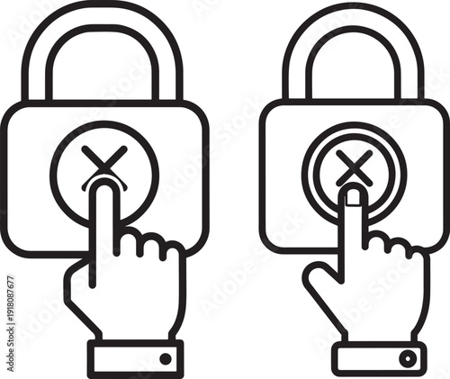 Two lock touching cancel silhouette with finger