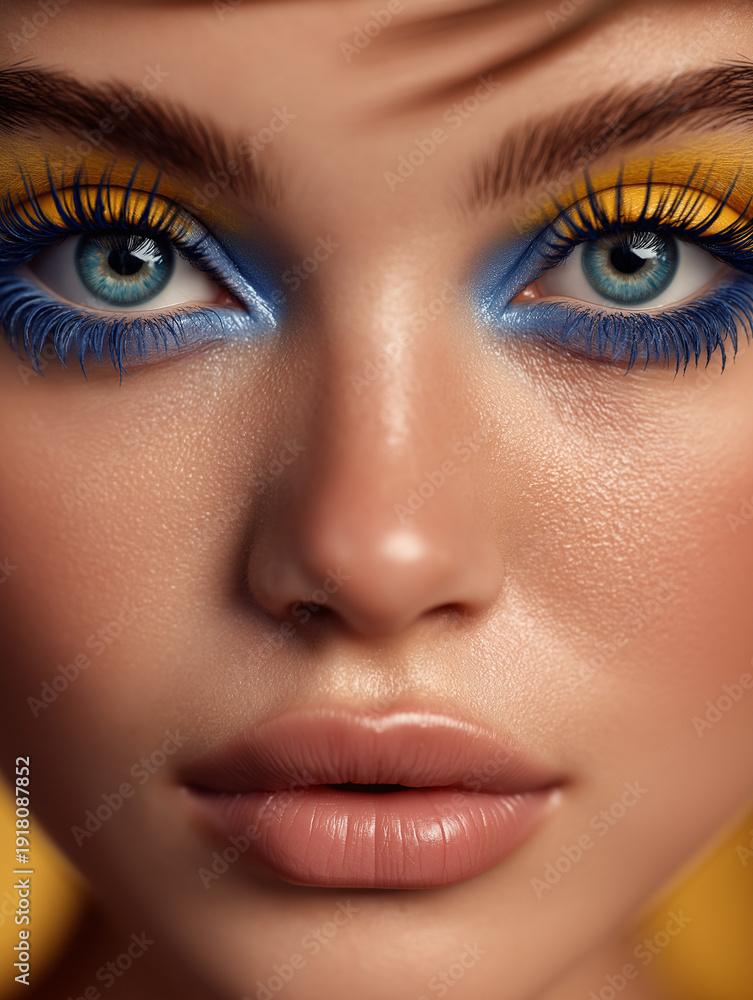 Fototapeta premium blue and yellow eyeshadow makeup model