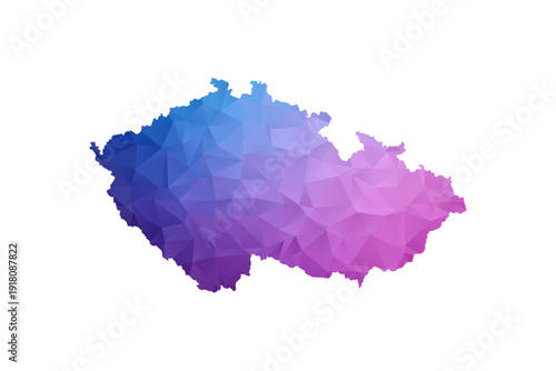 czech republic Map - Polygon Style Vector Illustration in Blue and Purple Gradient, Low Poly Geometric Design, Isolated on White Background, Ideal for Infographics and Learning Materials.