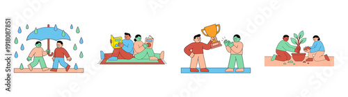Flat Vector Friendship and Community Support Graphic Set for Social Wellness and Cooperation Themes