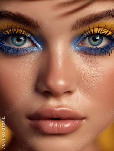 blue and yellow eyeshadow makeup model