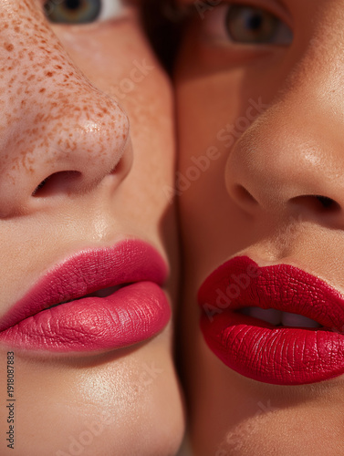 two faces close up portrait lips makeup