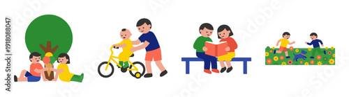 Flat Vector Childhood Activities Graphic Set for Parenting and Early Childhood Education Themes