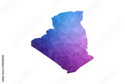 Algeria Map - Polygon Style Vector Illustration in Blue and Purple Gradient, Low Poly Geometric Design, Isolated on White Background, Ideal for Infographics and Learning Materials.