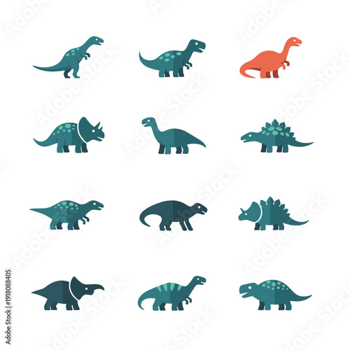 Set of Tiny Minimalist Dinosaur Silhouettes in Various Poses
