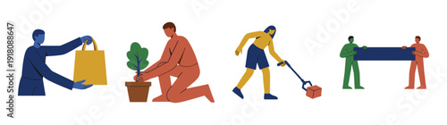 Flat Vector Community Volunteering Graphic Set for Social Impact and Sustainability Campaigns