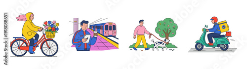 Flat Vector Urban Life Character Element Kit for Commuting and Lifestyle Illustration