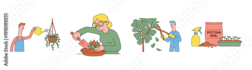 Flat Vector Gardening and Plant Care Graphic Set for Urban Farming and Horticulture Hobbyists
