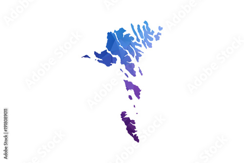 Faroe Islands Map - Polygon Style Vector Illustration in Blue and Purple Gradient, Low Poly Geometric Design, Isolated on White Background, Ideal for Infographics and Learning Materials.