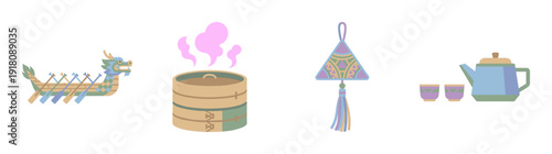 Flat Vector Dragon Boat Festival Cultural Element Kit for Traditional Chinese Holiday Design