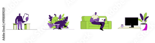 Flat Vector Remote Work and Digital Lifestyle Graphic Set for Modern Freelance Business Concepts