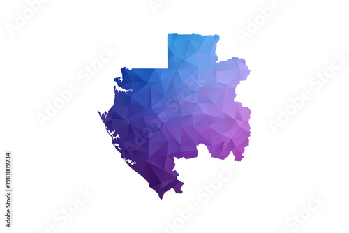 Gabon Map - Polygon Style Vector Illustration in Blue and Purple Gradient, Low Poly Geometric Design, Isolated on White Background, Ideal for Infographics and Learning Materials.