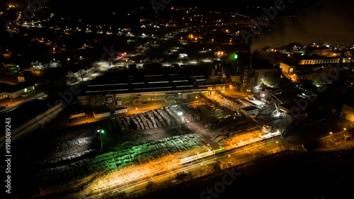 Tableau sur toile night view of a furniture factory. Shooting from the drone