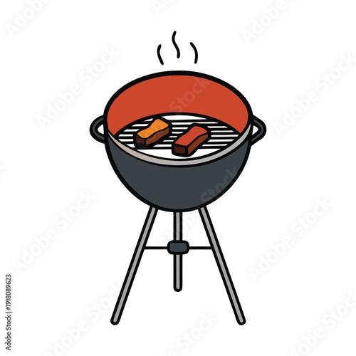 Sizzling barbecue meat on a hot grill, with juicy cuts cooking to perfection, smoky aromas rising, flames flickering, and a mouthwatering feast ready to enjoy.
