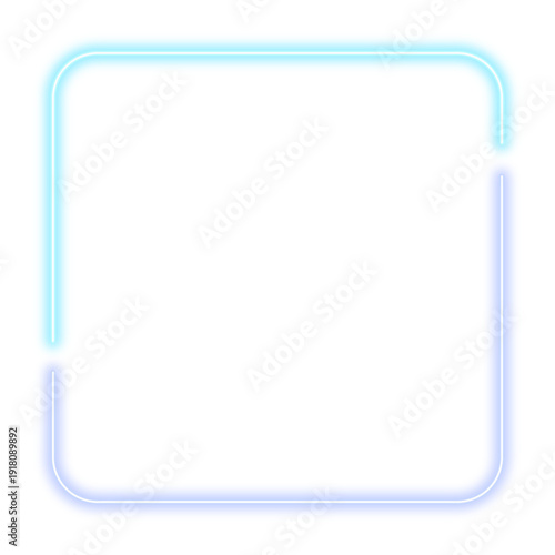 白背景に水色と青のふんわりネオンラインフレーム　透過対応の正方形デザイン