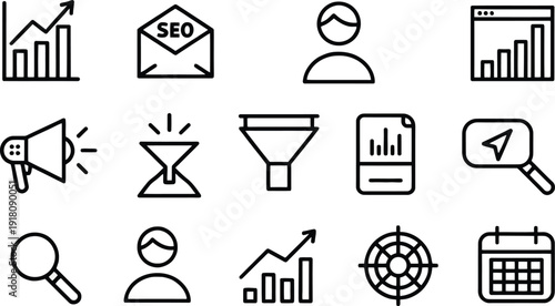 Digital Marketing Icons: A collection of modern and sleek digital marketing icons, perfect for web design, marketing materials, and presentations.