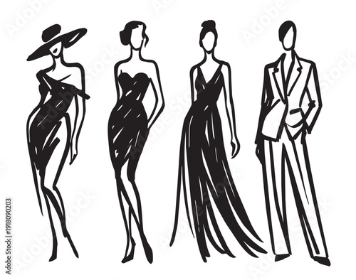 Stylish fashion models. Abstract Fashion girls Sketch