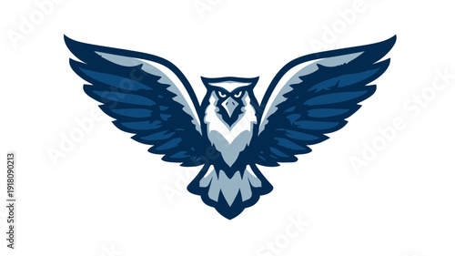 Majestic flying owl illustration with outstretched wings. Stylized avian predator design, perfect as a vector graphic mascot or emblem.