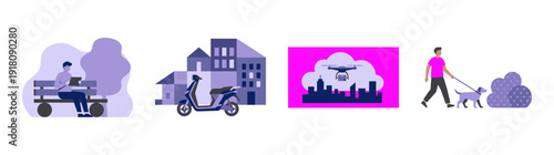 Flat Vector Urban Life and Smart City Logistics Element Kit for Modern Digital Lifestyle and Automation Themes