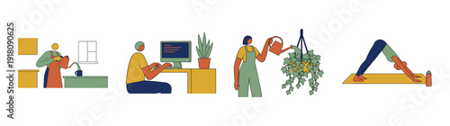 Flat Vector Lifestyle and Productivity Character Element Kit for Work Life Balance and Wellness Design