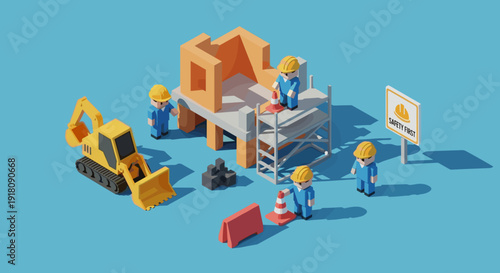 Construction Workers Building House Structure.