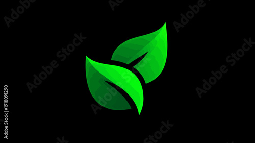 Abstract green leaves graphic on black background. Modern digital illustration of ecology, nature, and organic growth.