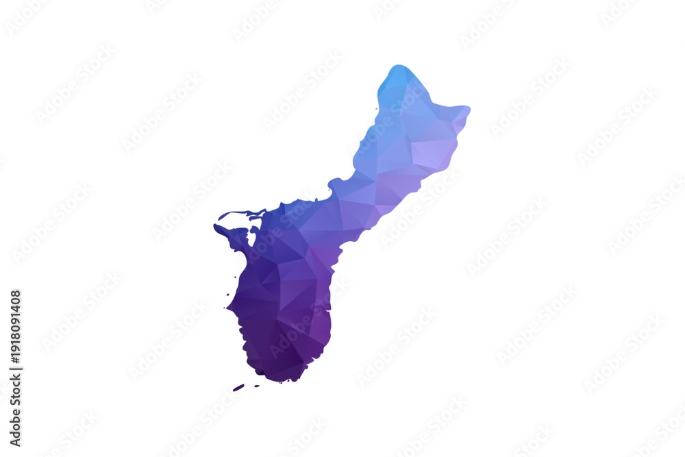 Fototapeta premium Guam Map - Polygon Style Vector Illustration in Blue and Purple Gradient, Low Poly Geometric Design, Isolated on White Background, Ideal for Infographics and Learning Materials.