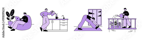 Flat Vector Lifestyle Character Illustrations Element Kit for Wellness and Remote Work Design