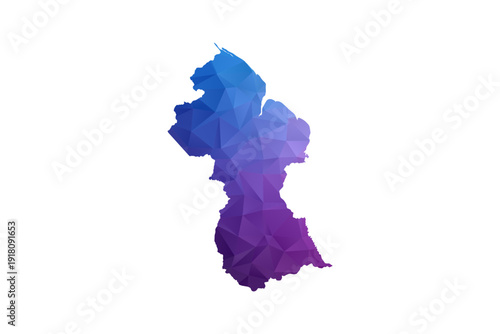 Guyana Map - Polygon Style Vector Illustration in Blue and Purple Gradient, Low Poly Geometric Design, Isolated on White Background, Ideal for Infographics and Learning Materials.