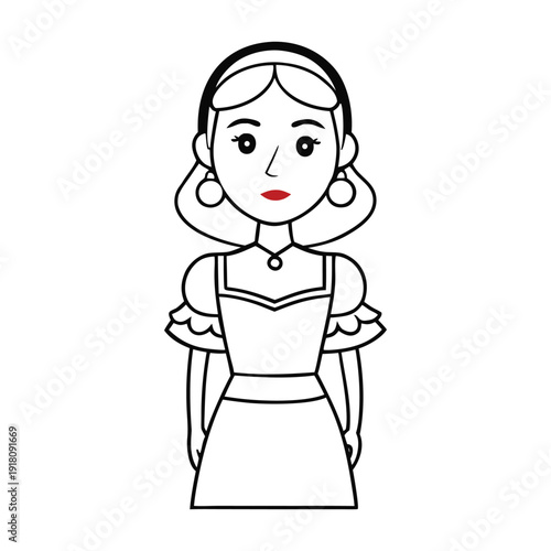 A graceful Spanish woman in traditional dress, dancing with a fan, surrounded by flowers and patterns, ready to color with vibrant shades and lively details.
