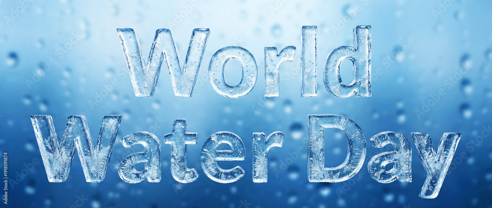 Fototapeta premium World Water Day made of crystalline water on a blue background