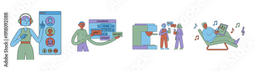Flat Vector Remote Work and Productivity Character Graphic Set for Modern Corporate Communication
