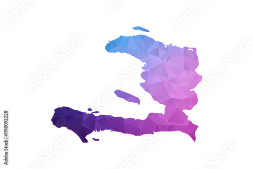 Haiti Map - Polygon Style Vector Illustration in Blue and Purple Gradient, Low Poly Geometric Design, Isolated on White Background, Ideal for Infographics and Learning Materials.