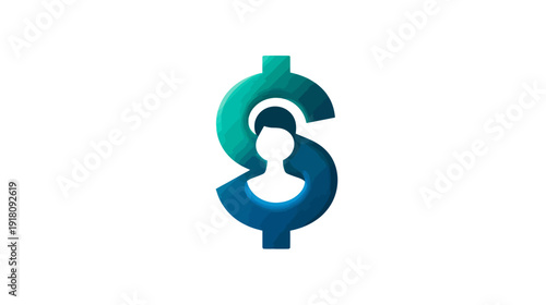 Modern Dollar Sign Symbol with Human Silhouette - Financial Growth, Personal Investment, and Business Success Concept