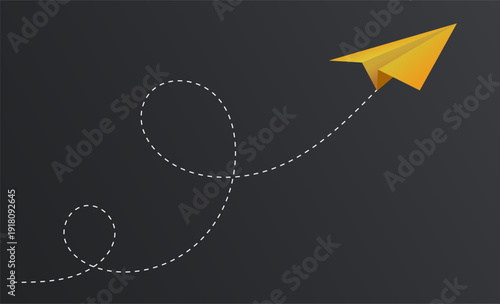 flying paper plane against dark background, vector illustration