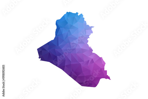 Iraq Map - Polygon Style Vector Illustration in Blue and Purple Gradient, Low Poly Geometric Design, Isolated on White Background, Ideal for Infographics and Learning Materials.