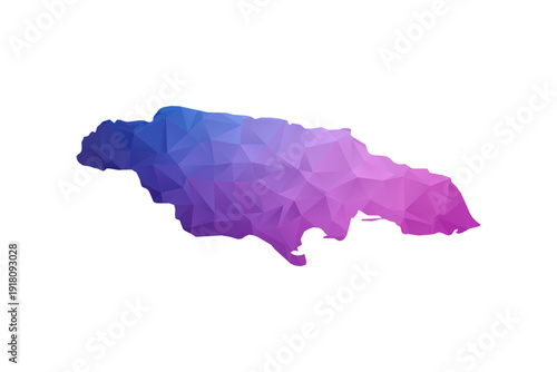 Jamaica Map - Polygon Style Vector Illustration in Blue and Purple Gradient, Low Poly Geometric Design, Isolated on White Background, Ideal for Infographics and Learning Materials.