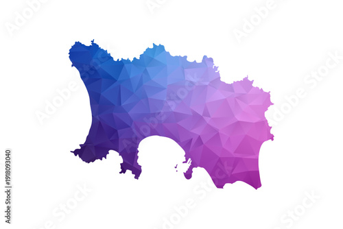 Jersey Map - Polygon Style Vector Illustration in Blue and Purple Gradient, Low Poly Geometric Design, Isolated on White Background, Ideal for Infographics and Learning Materials.