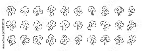 Smoke steam of coffee with smell line icon set. Hand drawn scent stream and wavy aroma doodle lines. Sketch hot vapor steam with smell and cooking fragrance.